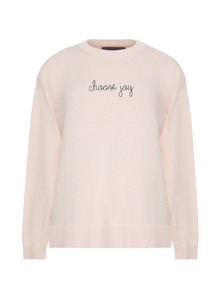 "choose joy" Maxine Sweater Cotton Cashmere LINGUA FRANCA NYC Pale Pink XS