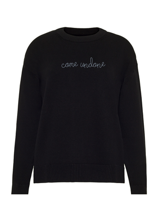 "come undone" Maxine Sweater Cotton Cashmere LINGUA FRANCA NYC Black XS