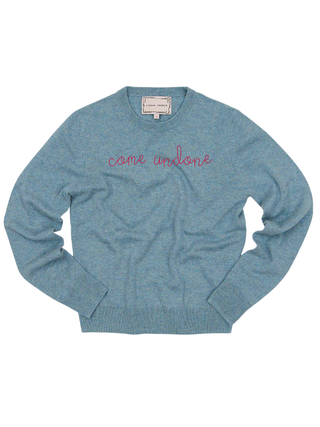 "come undone" Women's Crewneck Cashmere Core LINGUA FRANCA NYC Sea XS