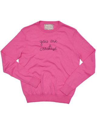 "you are creative" Cotton Silk Crewneck 307 Other LINGUA FRANCA NYC Magenta XS