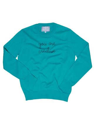 "you are creative" Cotton Silk Crewneck 307 Other LINGUA FRANCA NYC Teal XS