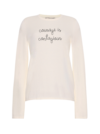 "courage is contagious" Mara Crewneck Cotton Silk Core LINGUA FRANCA NYC Sunkissed XS