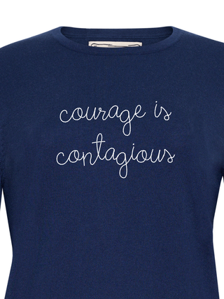 "courage is contagious" Mara Crewneck Cotton Silk Core LINGUA FRANCA NYC