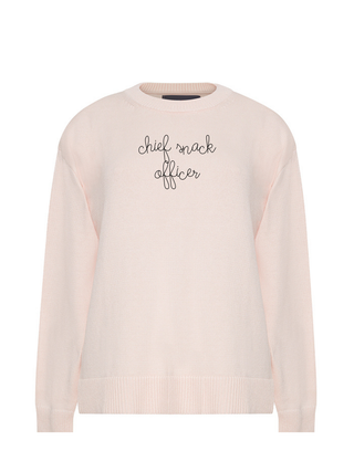 "chief snack officer" Maxine Sweater Cotton Cashmere LINGUA FRANCA NYC Pale Pink XS