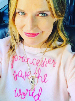 Custom Women's 100% Cashmere Crewneck Sweater Cashmere Core LINGUA FRANCA NYC Pale Pink XS