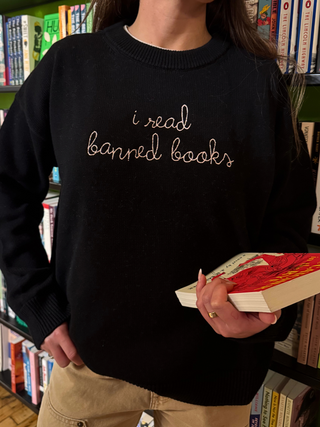 "i read banned books" Maxine Sweater Cotton Cashmere LINGUA FRANCA NYC