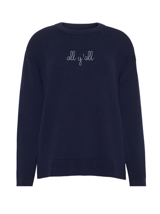 "all y'all" Maxine Sweater Cotton Cashmere LINGUA FRANCA NYC Navy XS