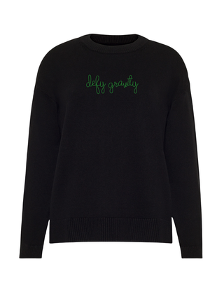 "defy gravity" Maxine Sweater Cotton Cashmere LINGUA FRANCA NYC Black XS