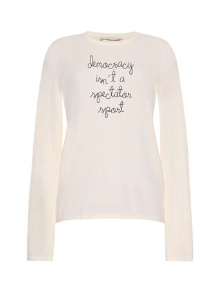 "democracy isn't a spectator sport" Mara Crewneck Cotton Silk Core LINGUA FRANCA NYC Sunkissed XS