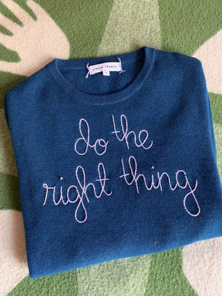 Custom Women's 100% Cashmere Crewneck Sweater Cashmere Core LINGUA FRANCA NYC Peacock XS