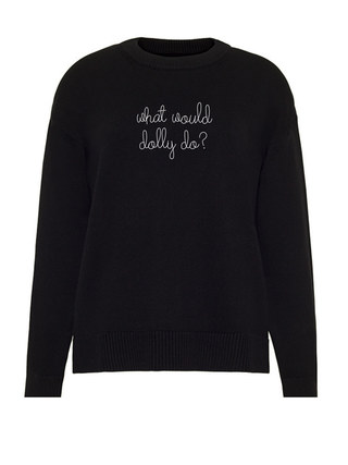 "what would dolly do?" Maxine Sweater Cotton Cashmere LINGUA FRANCA NYC Black XS