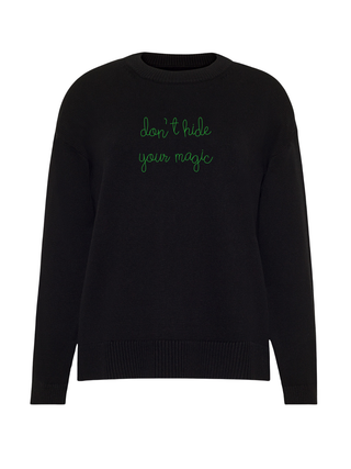 "don't hide your magic" Maxine Sweater Cotton Cashmere LINGUA FRANCA NYC Black XS