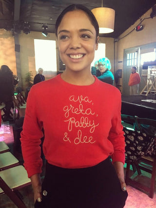 Custom Women's 100% Cashmere Crewneck Sweater Cashmere Core LINGUA FRANCA NYC Red XS