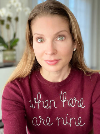 "love you to the moon and back" Crewneck Cashmere Core LINGUA FRANCA NYC Maroon XS