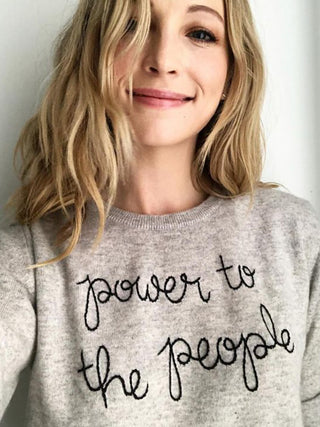 Custom Women's 100% Cashmere Crewneck Sweater Cashmere Core LINGUA FRANCA NYC Smoke XS