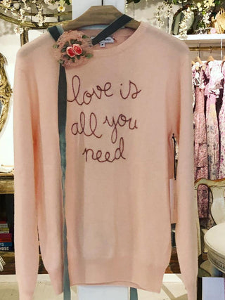 Custom Women's 100% Cashmere Crewneck Sweater Cashmere Core LINGUA FRANCA NYC Pale Pink XS