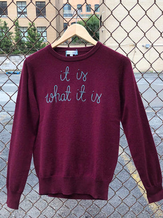 "love you to the moon and back" Crewneck Cashmere Core LINGUA FRANCA NYC Maroon XS