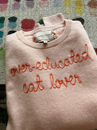 Custom Women's 100% Cashmere Crewneck Sweater Cashmere Core LINGUA FRANCA NYC Pale Pink XS