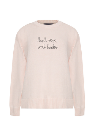 "drink wine, read books" Maxine Sweater Cotton Cashmere LINGUA FRANCA NYC Pale Pink XS