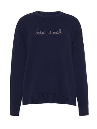 "drive me mad" Maxine Sweater Cotton Cashmere LINGUA FRANCA NYC Navy XS