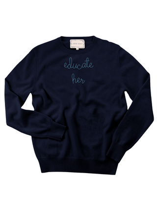 "educate her" Crewneck Sweater Donation10p Navy XS 