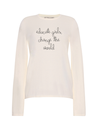 "educate girls, change the world" Mara Crewneck Cotton Silk Core LINGUA FRANCA NYC Sunkissed XS