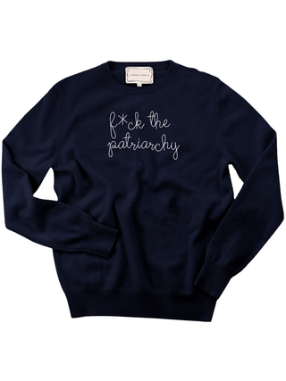 "F*ck the Patriarchy" Men's Crewneck Cashmere Core LINGUA FRANCA NYC Navy XS