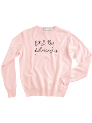 "F*ck the patriarchy" Women's Crewneck Cashmere Core LINGUA FRANCA NYC Pale Pink XS