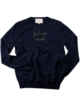 "facts are sacred" Men's Crewneck Cashmere Core LINGUA FRANCA NYC Navy XS