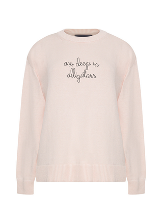 "ass deep in alligators" Maxine Sweater Cotton Cashmere LINGUA FRANCA NYC Pale Pink XS