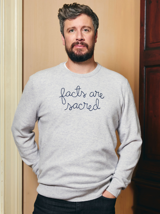 "facts are sacred" Men's Crewneck Cashmere Core LINGUA FRANCA NYC