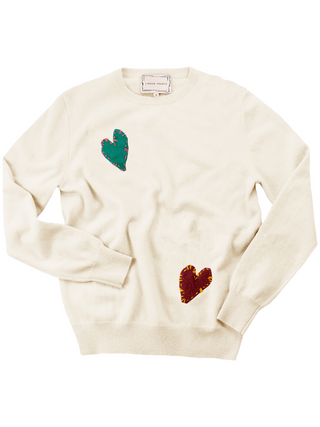 Felt Heart Crewneck Cashmere Core Lingua Franca NYC Cream XS