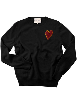 Felt Heart Crewneck Cashmere Core Lingua Franca NYC Black XS