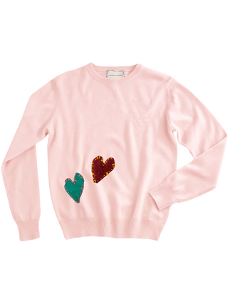 Felt Heart Crewneck Cashmere Core Lingua Franca NYC Pale Pink XS