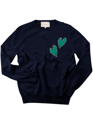 Felt Heart Crewneck Cashmere Core Lingua Franca NYC Navy XS