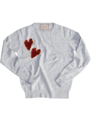 Felt Heart Crewneck Cashmere Core Lingua Franca NYC Smoke XS