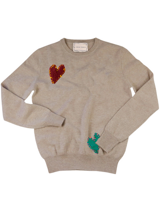 Felt Heart Crewneck Cashmere Core Lingua Franca NYC Oatmeal XS