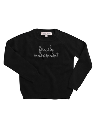 "fiercely independent" Kids' Crewneck Cashmere Core Lingua Franca NYC Black 2T