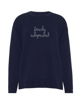 "fiercely independent" Maxine Sweater Cotton Cashmere LINGUA FRANCA NYC Navy XS