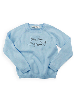 "fiercely independent" Kids' Crewneck Cashmere Core Lingua Franca NYC Sky Blue 2T