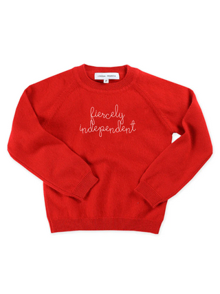 "fiercely independent" Kids' Crewneck Cashmere Core Lingua Franca NYC Red 2T