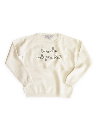 "fiercely independent" Kids' Crewneck Cashmere Core Lingua Franca NYC Cream 2T