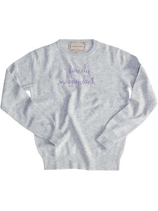 "fiercely independent" Women's Crewneck Cashmere Core LINGUA FRANCA NYC Smoke XS