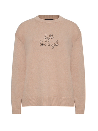"fight like a girl" Maxine Sweater Cotton Cashmere Core LINGUA FRANCA NYC Oatmeal XS