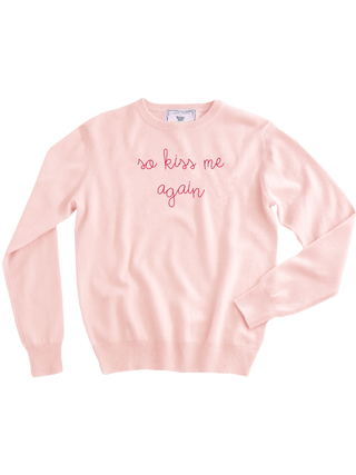 "so kiss me again" Women's Crewneck Cashmere Core LINGUA FRANCA NYC Pale Pink XS