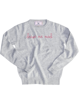 "drive me mad" Women's Crewneck Cashmere Core LINGUA FRANCA NYC Smoke XS