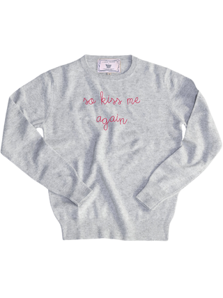 "so kiss me again" Women's Crewneck Cashmere Core LINGUA FRANCA NYC Smoke XS