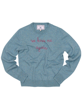 "so kiss me again" Women's Crewneck Cashmere Core LINGUA FRANCA NYC Sea XS