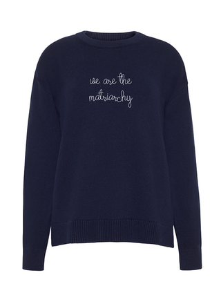 "we are the matriarchy" Maxine Sweater Cotton Cashmere LINGUA FRANCA NYC Navy XS