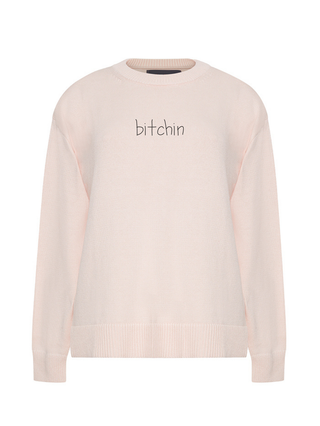 "bitchin" Maxine Sweater Cotton Cashmere LINGUA FRANCA NYC Pale Pink XS